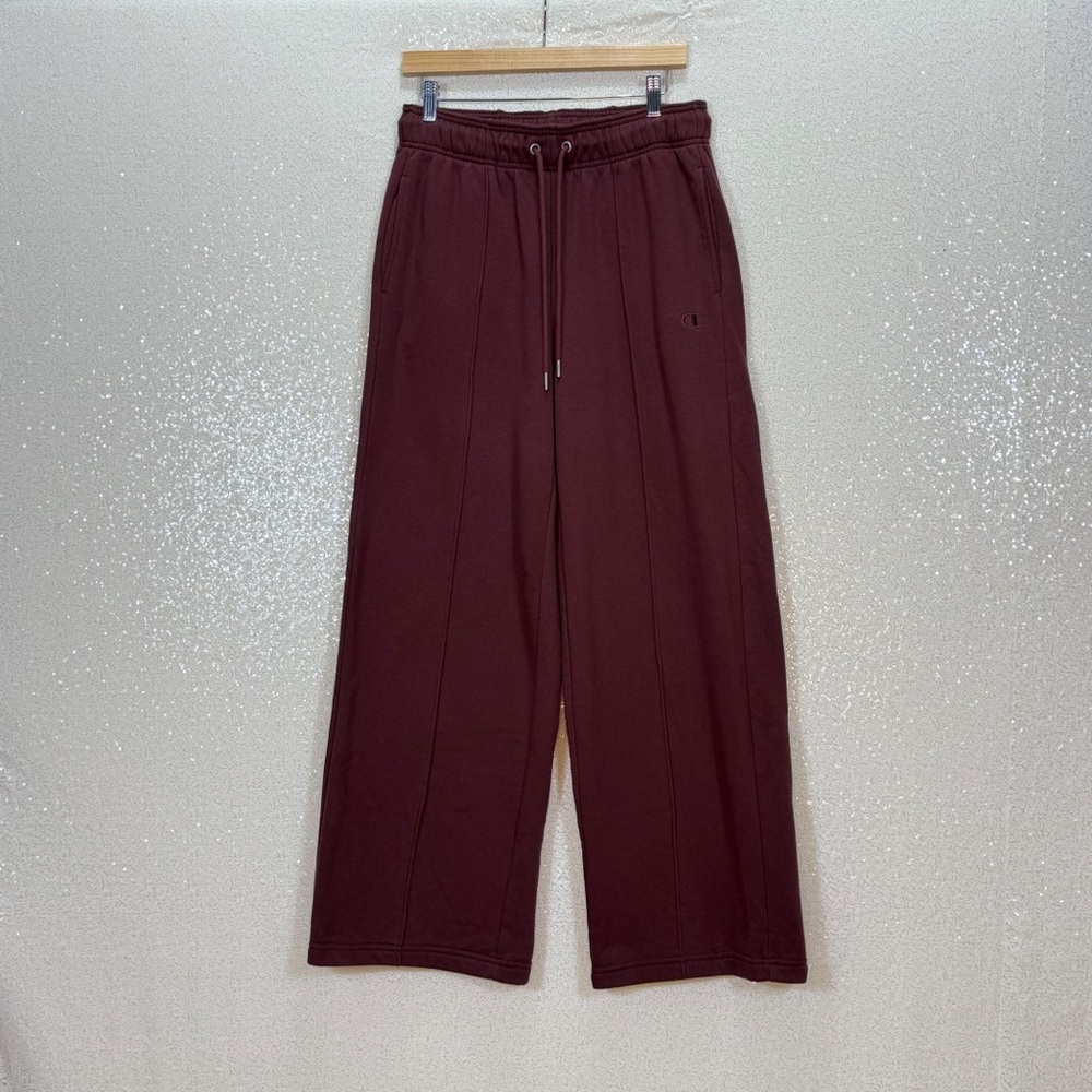 Champion Classic Fleece Sweatpants Medium Burgundy Wide Leg Joggers Gym Casual - Picture 15 of 15
